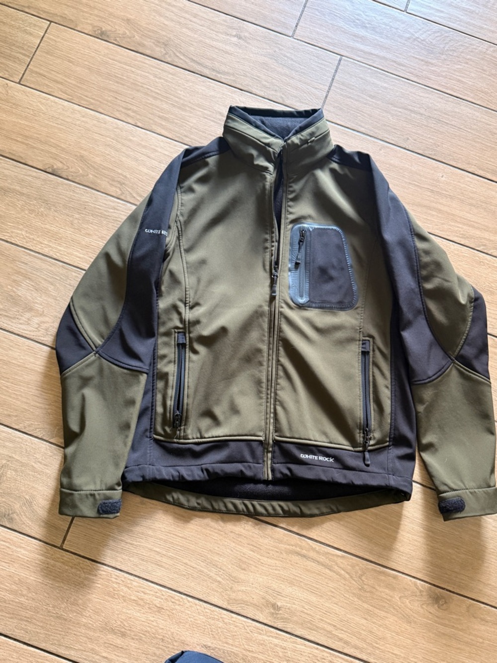Olive Green Military Softshell Jacket with Black Panels